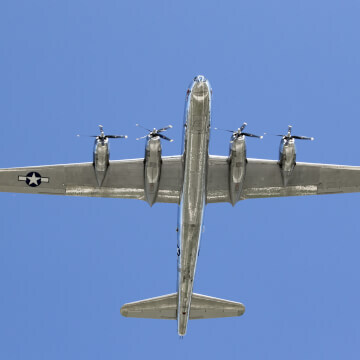 Doc, a B-29 Superfortress, showing off his shiny belly.